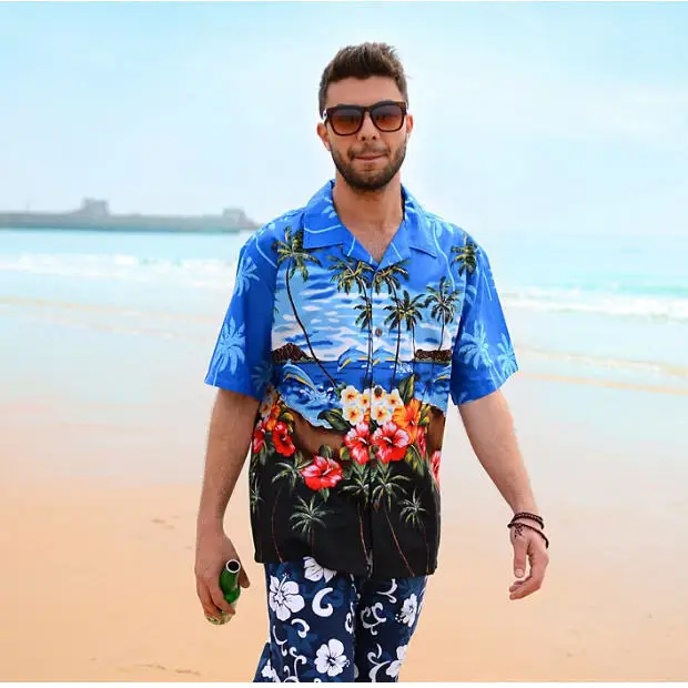 2014 Summer Brand New Men's Hawaiian Beach Shirt Men Short